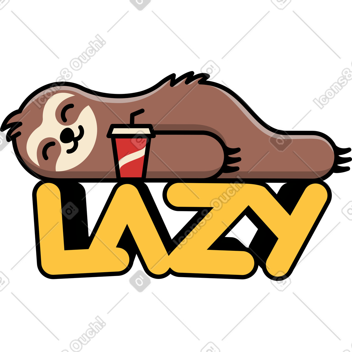 Lettering lazy with a lying sloth text illustration in style download in PNG, SVG