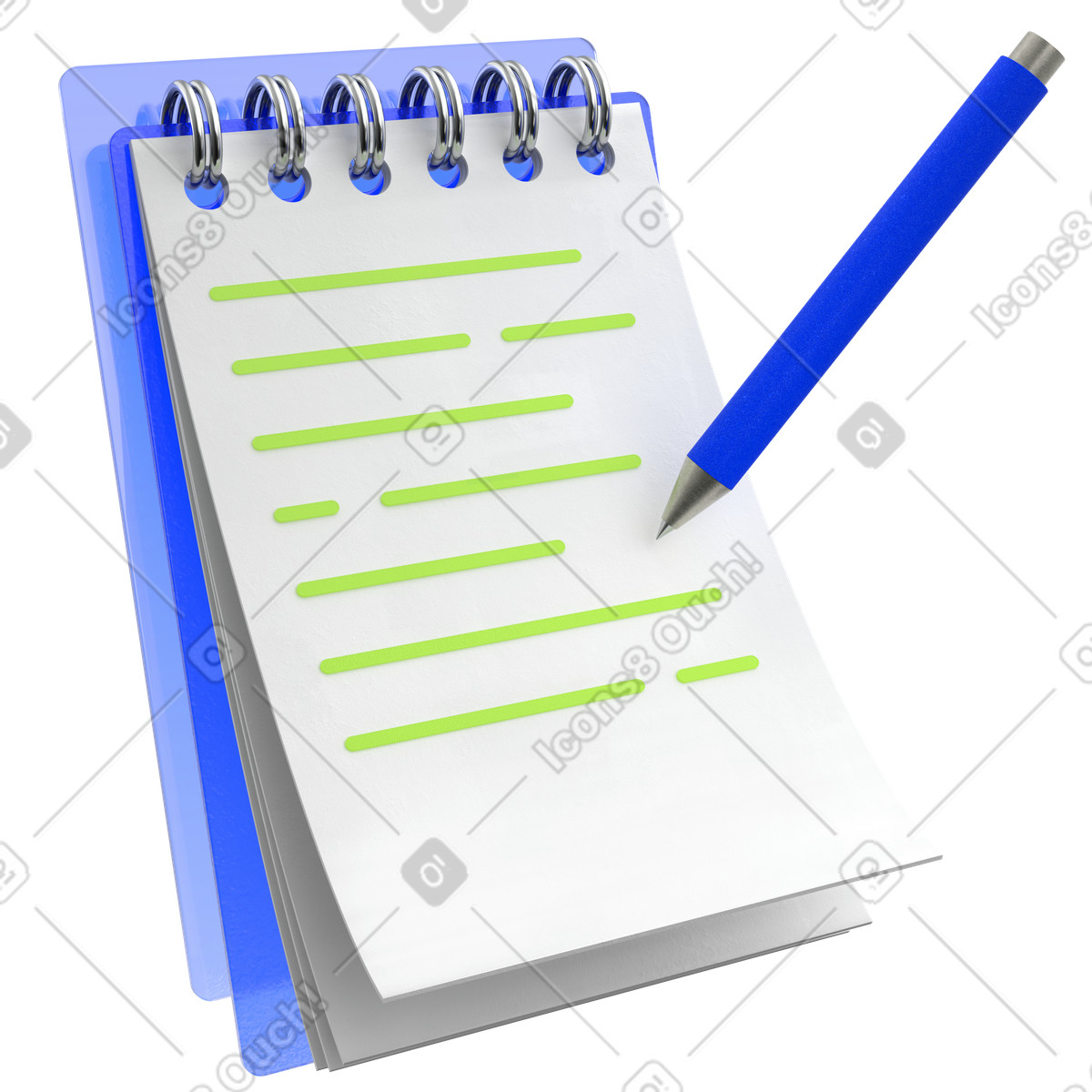 Illustration Bloc-notes à spirale avec stylo dans le style 3D Enterprise télécharger aux formats PNG, SVG