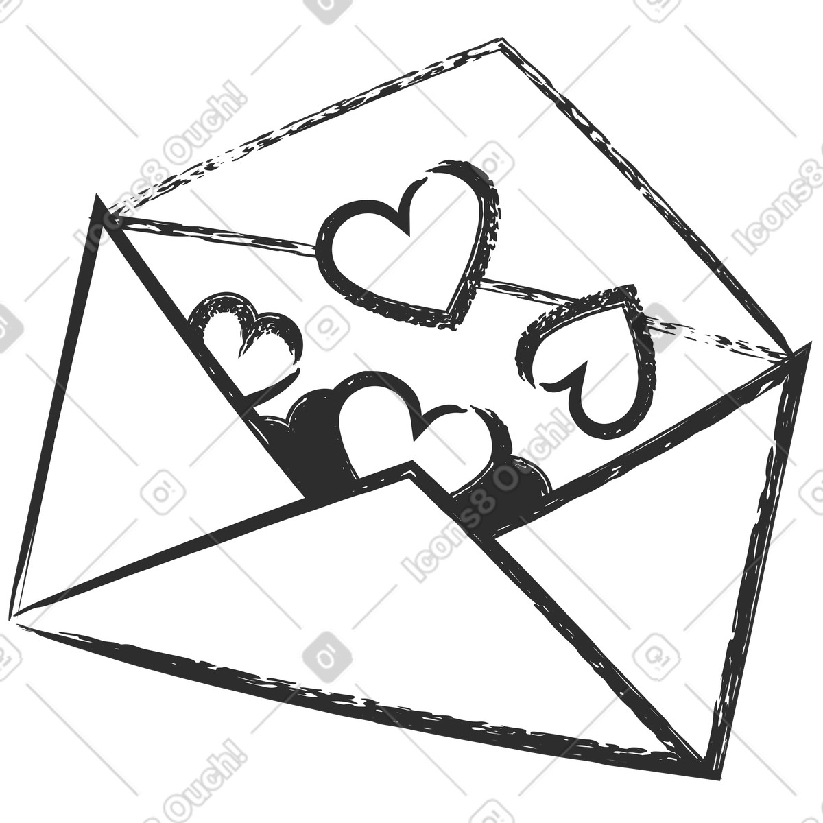 Ilustração de Envelope com corações em no estilo Graphite para baixar em PNG, SVG