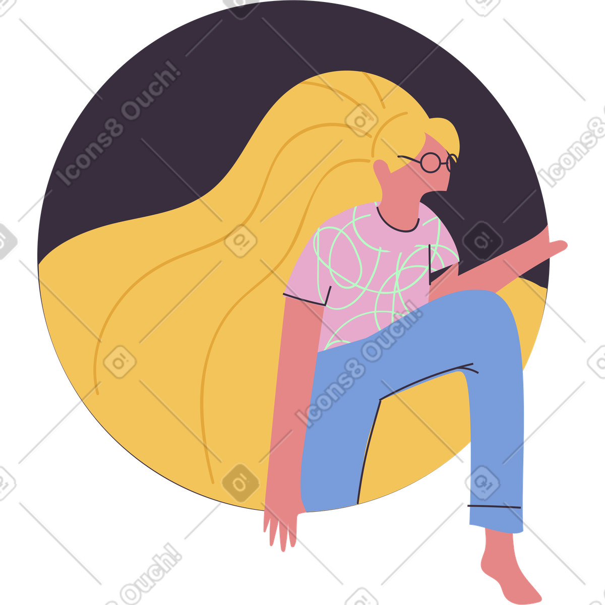 Ilustración Mujer entrando por circulo en estilo Pale a descargar en PNG y SVG