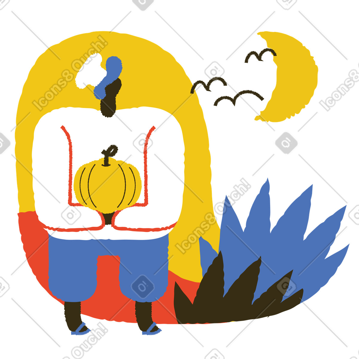 Bermuda スタイルの Cook holding a pumpkin in hands のイラストをPNG、SVG形式でダウンロード