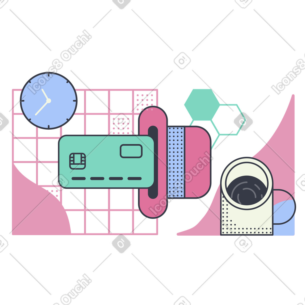 Credit card swiped through payment terminal, Online transaction confirmed illustration in PNG, SVG