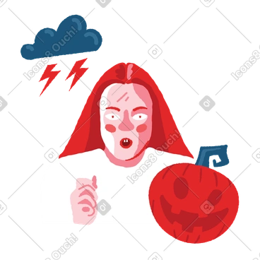 Scared woman with carved pumpkin for halloween PNG, SVG