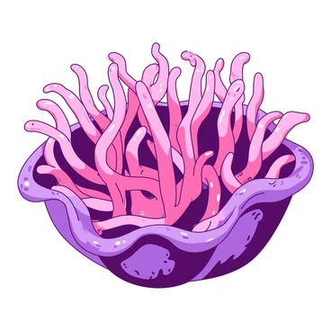 A close-up image of a sea anemone reveals its vibrant colors and intricate details. The anemone displays delicate tentacles that extend outward, showcasing a mix of wavy shapes and textures. Each tentacle features tiny, bulbous tips that shimmer subtly. The surface of the anemone has a smooth yet textured appearance, with patterns that reflect light. The background is blurred to emphasize the anemone's striking features, creating a focal point on its beauty.