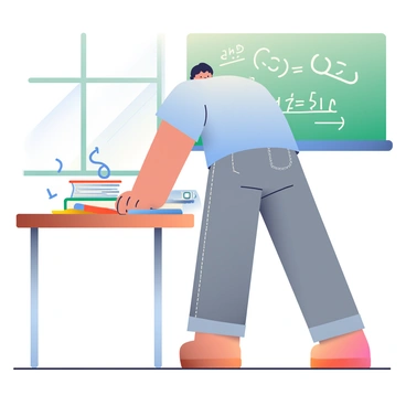 A physics student with short black hair is pushing a thick textbook across a wooden classroom table. The student is wearing a light blue t-shirt and grey jeans, showing a focused expression on their face. There are visible force lines illustrated around the student’s hand and the book, indicating the direction and intensity of the force being applied. On the table, there are scattered worksheets and a pencil lying beside the book. In the background, you can see a chalkboard with physics equations written on it and a window letting in soft natural light, casting gentle shadows across the scene.