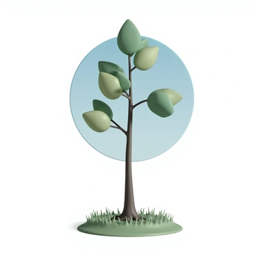 A young tree with a slender trunk and fresh green leaves, standing upright in the center of the image. The leaves are vibrant, with various shades of green, and they glisten as if wet, capturing the light. The tree's roots are slightly visible above the ground, showcasing its connection to the earth. Surrounding the tree, there is soft, lush grass, providing a natural foundation. In the background, a clear blue sky can be seen, enhancing the sense of openness and possibility.
