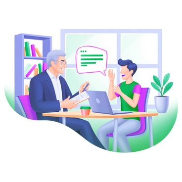 A modern pastel illustration depicting an investor and a successful entrepreneur engaged in a conversation. The investor is a middle-aged person, dressed in a tailored suit, holding a notepad and pen, looking intently at the entrepreneur. The entrepreneur, a younger individual in casual attire, is smiling and gesturing while sharing insights about their journey. They are seated at a stylish table with a laptop and a coffee cup in front of them. The background features a bookshelf filled with business books and a large window letting in natural light. A potted plant adds a touch of greenery to the scene.