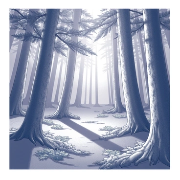 A serene forest with sunlight filtering through the leaves