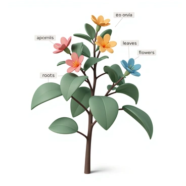 A detailed illustration of a plant with labeled parts and vibrant colors