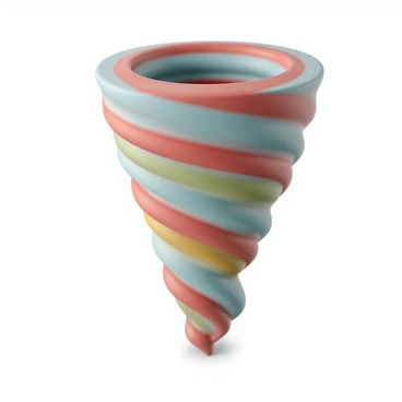 A 3D tornado with a spiraling shape composed of swirling paths that resemble neutron trails. The tornado is depicted with a range of vibrant colors that highlight the dynamic movement of the swirling patterns. It appears to twist and turn with energy, creating a sense of motion. The base of the tornado is wider, tapering as it rises, capturing the chaotic essence of a storm. Light reflects off the paths, adding to the vividness of the scene.