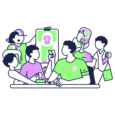 A soccer player is sitting at a table in an outdoor setting, surrounded by a group of excited fans. The player, wearing a team jersey and shorts, is smiling as he holds a black pen in his right hand. He is signing a large poster featuring his image, which is placed in front of him. The fans, a mix of adults and children, are eagerly reaching out with various items such as jerseys and photographs for him to sign. Some fans are wearing caps and holding smartphones to capture the moment. The atmosphere is lively, with bright sunlight illuminating the scene.