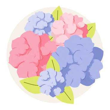 A paper cutout art piece featuring vibrant hydrangea blooms in soft pastel colors. The blooms are richly layered, showcasing various shades of pink, blue, and lavender. Each hydrangea flower is intricately detailed with delicate petal shapes and textures, creating a whimsical feel. The background consists of subtle green leaves, adding a gentle contrast to the pastel flowers. The composition is framed in a circular shape, giving it a finished look reminiscent of decorative wall art.