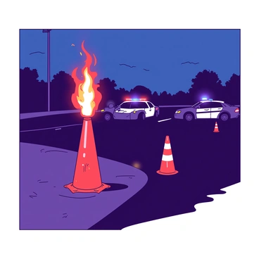 A roadside flare burning to warn other drivers of an ongoing accident investigation