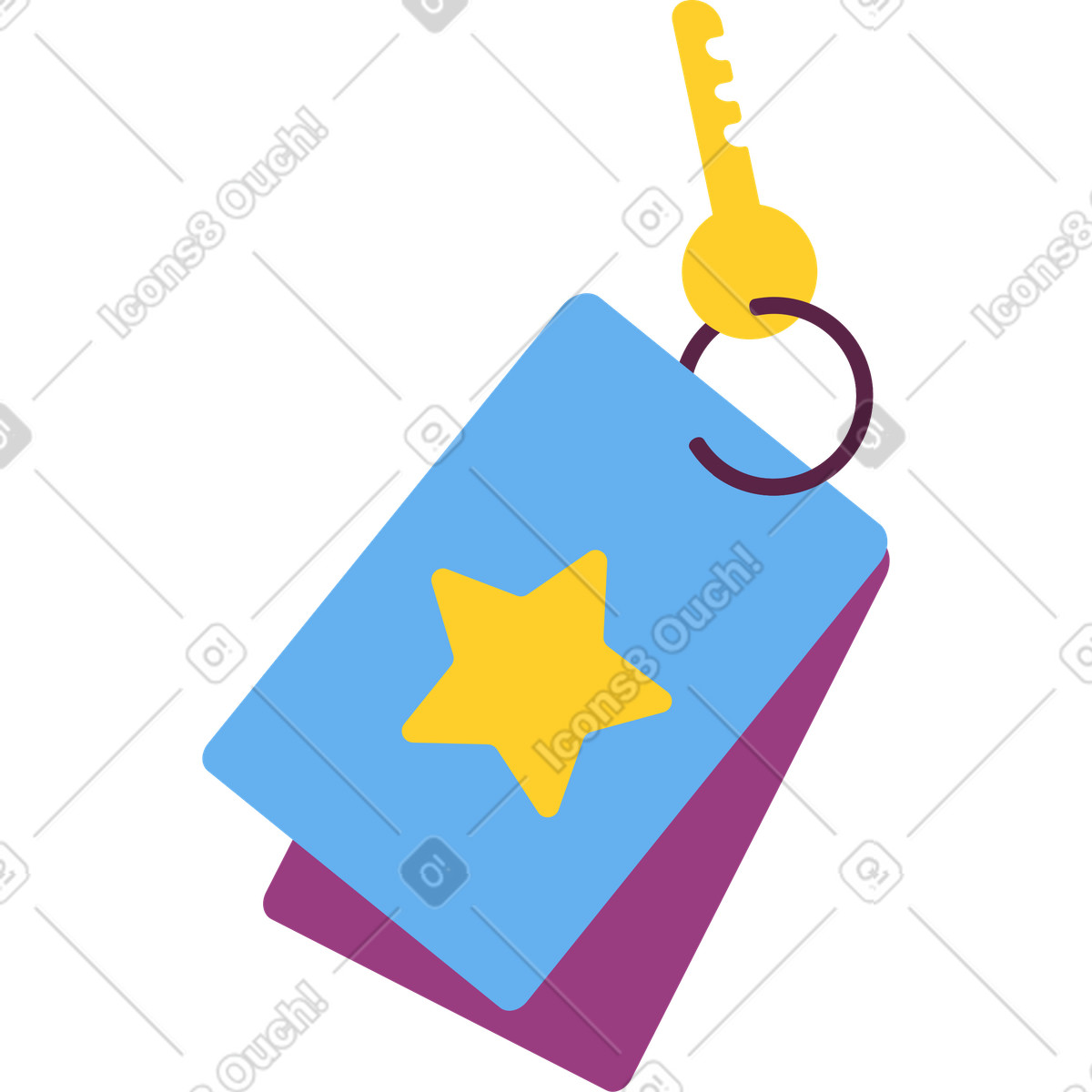 Chiave della camera con portachiavi illustrazione in stile Sammy scarica in PNG, SVG