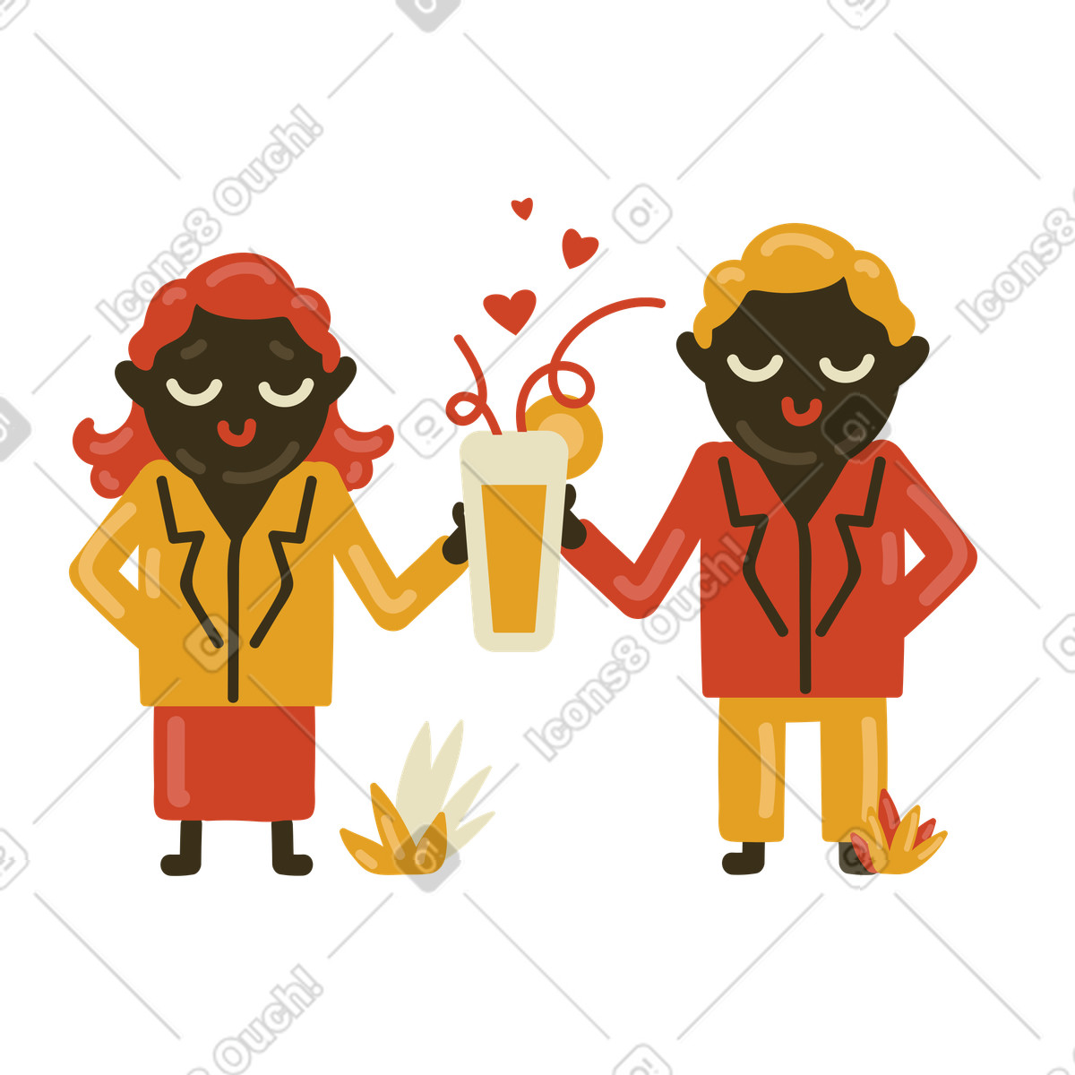 Coppia condividendo un drink in appuntamento romantico illustrazione stile Arabica scarica PNG, SVG