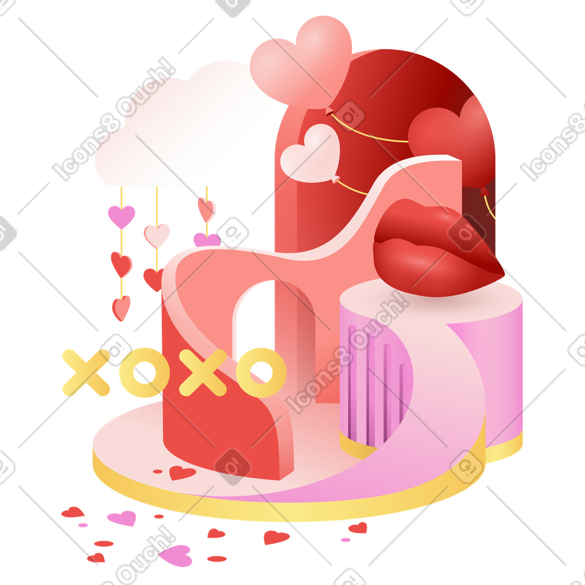 Valentinstag und schriftzug xoxo-Illustration im Levels-Stil als Download in PNG, SVG