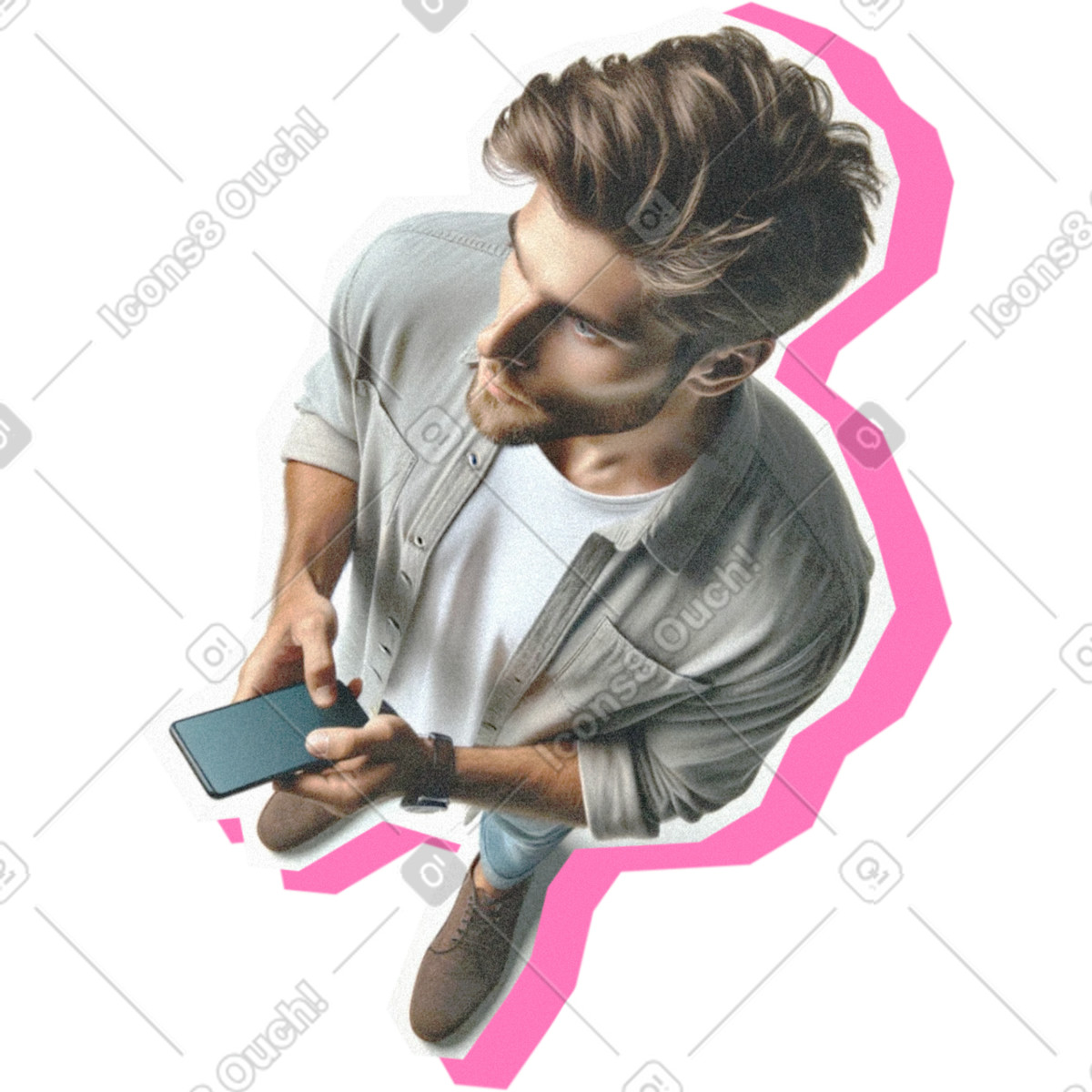 Paper Cut 스타일의 Man with a phone 일러스트레이션 PNG, SVG 다운로드