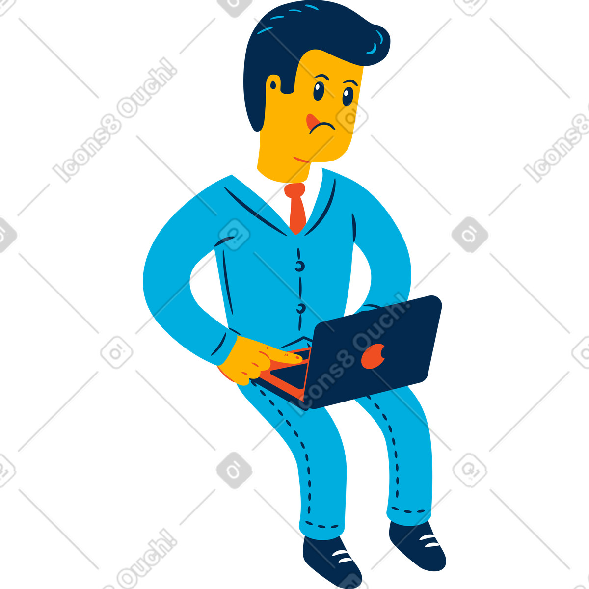 Illustration Homme assis avec un ordinateur portable dans le style Flame à télécharger aux formats PNG, SVG