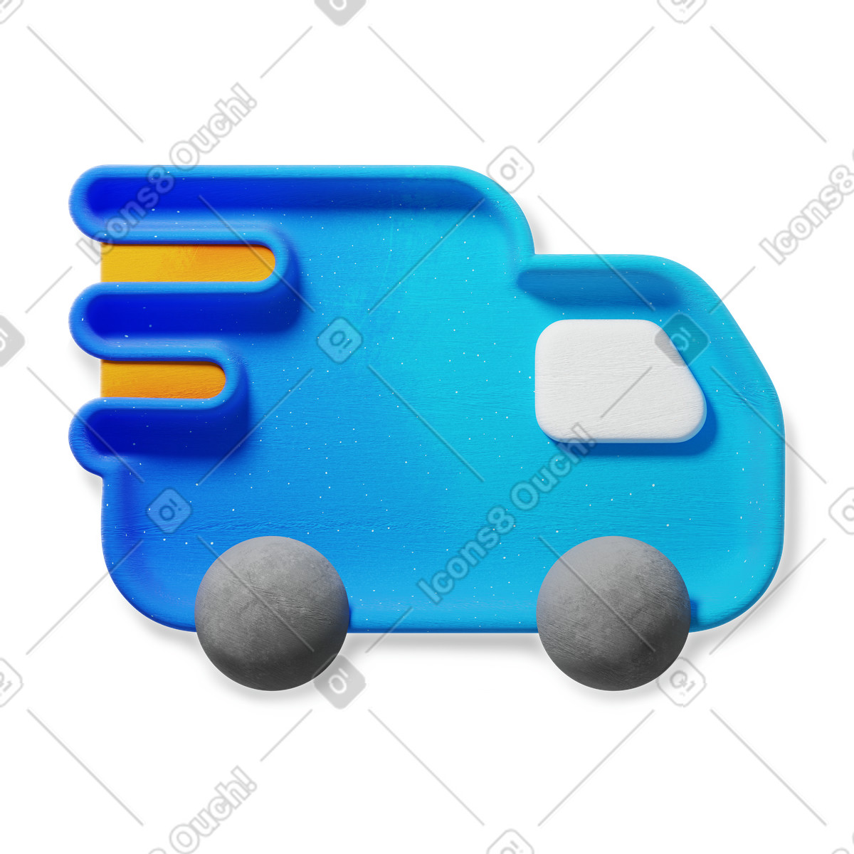 Illustration Truck delivery vehicle with speed lines and two round wheels dans le style 3D Microsoft Fluent à télécharger aux formats PNG, SVG