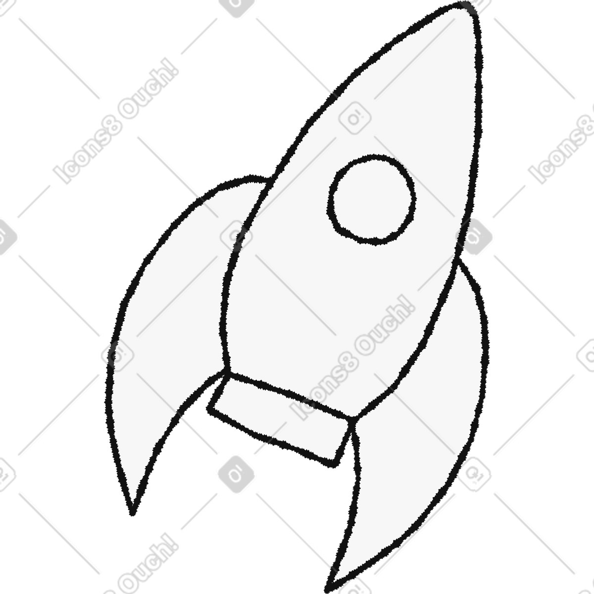 Bold People スタイルの Rocket ship outline simple doodle with fins and window のイラストをPNG、SVG形式でダウンロード