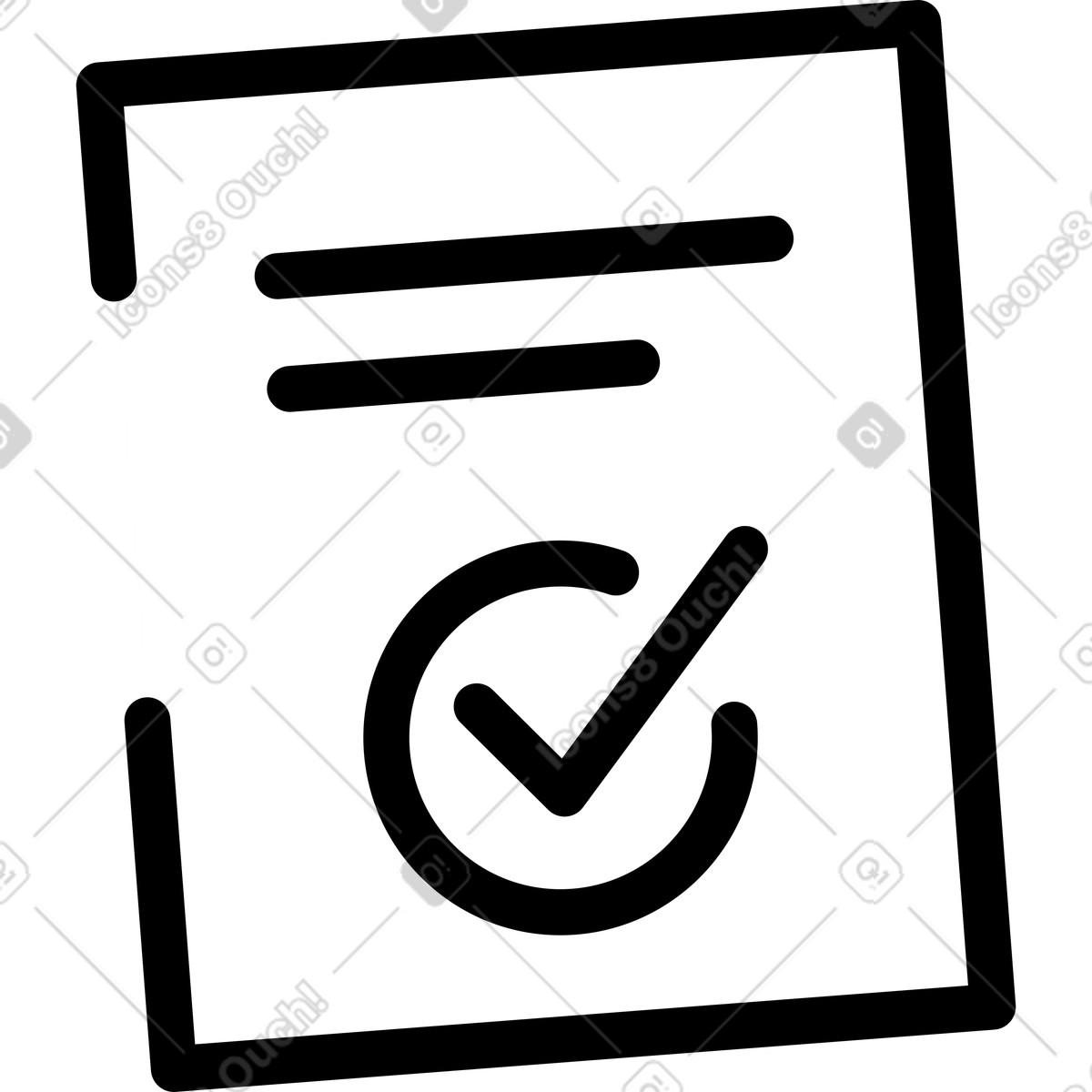 Illustration Document approval sheet with bold checkmark and minimal text lines dans le style Notion Line Art à télécharger aux formats PNG, SVG