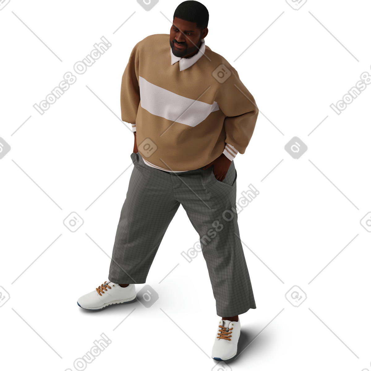 Ilustración Isometric view of young man standing with hands in pockets en estilo 3D Hygge a descargar en PNG y SVG