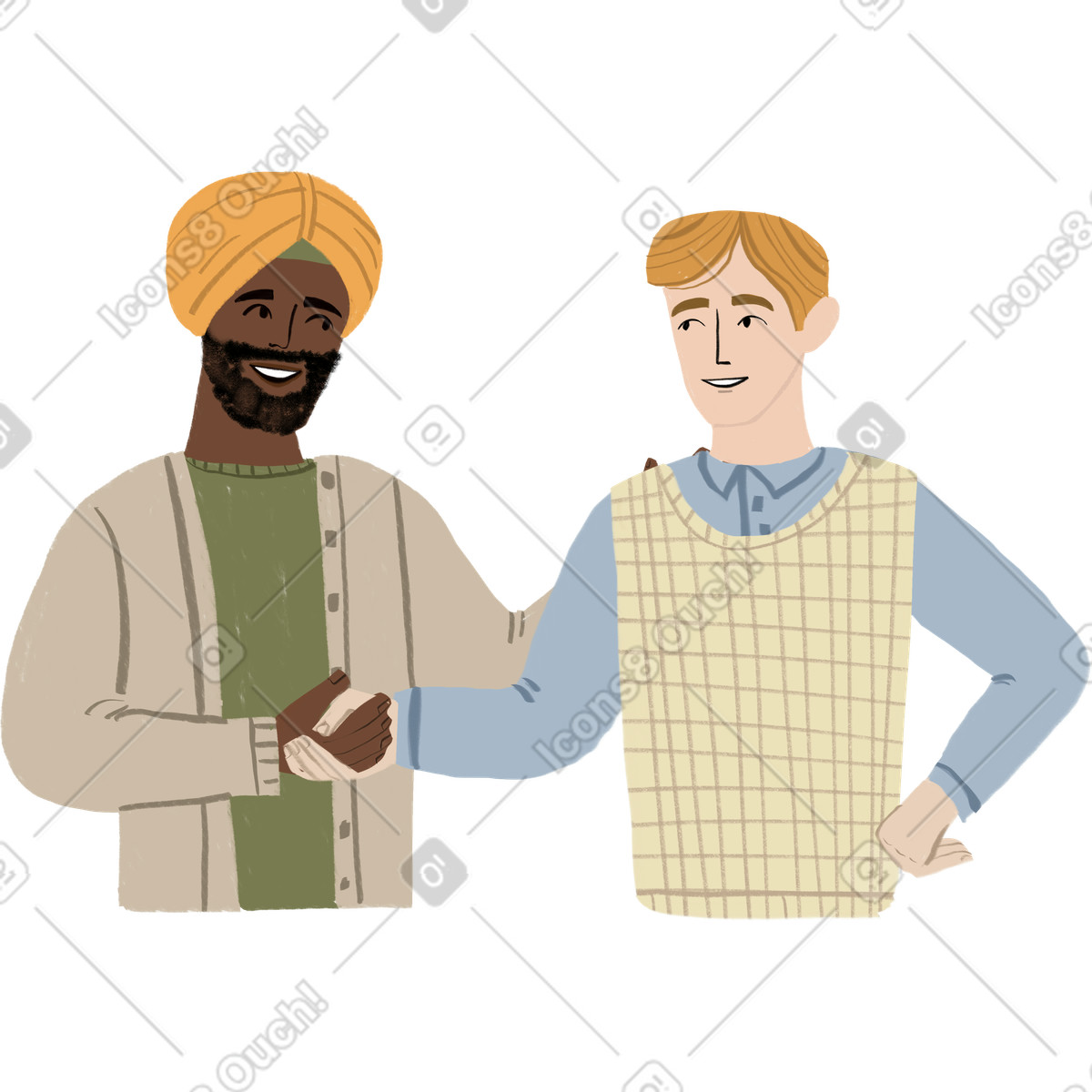 Two men shaking hands illustration in Lumiere style download in PNG, SVG