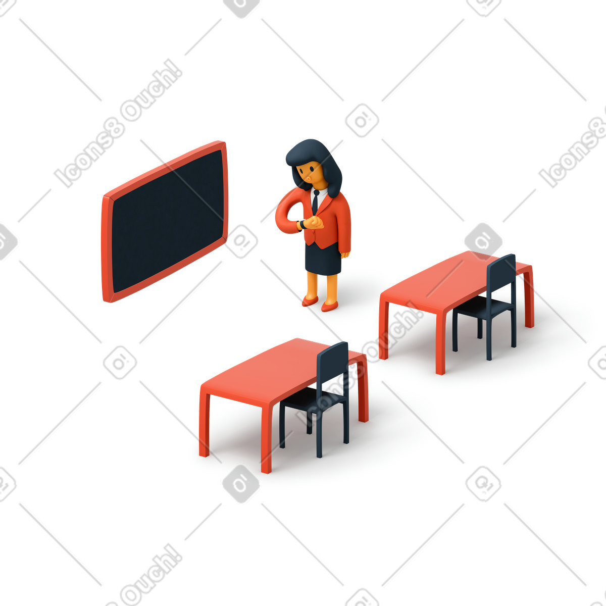 Illustration Enseignant dans une salle de classe vide le style 3D Flame à télécharger aux formats PNG, SVG