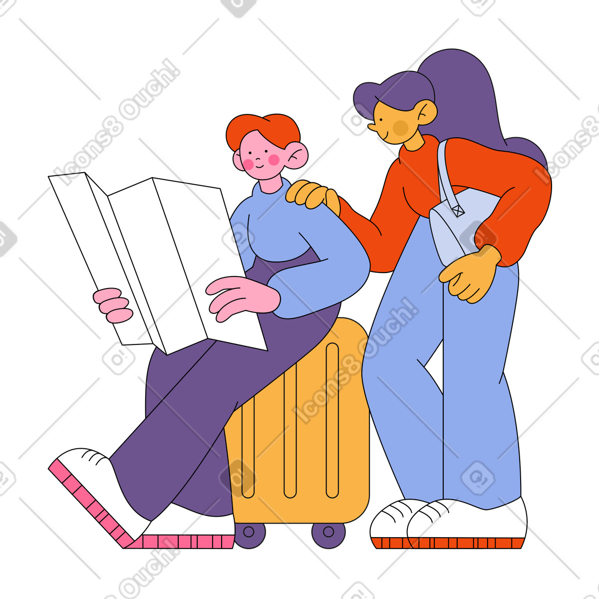下载 Bloom 风格的 看地图的男人和女人 插画，支持 PNG、SVG 格式