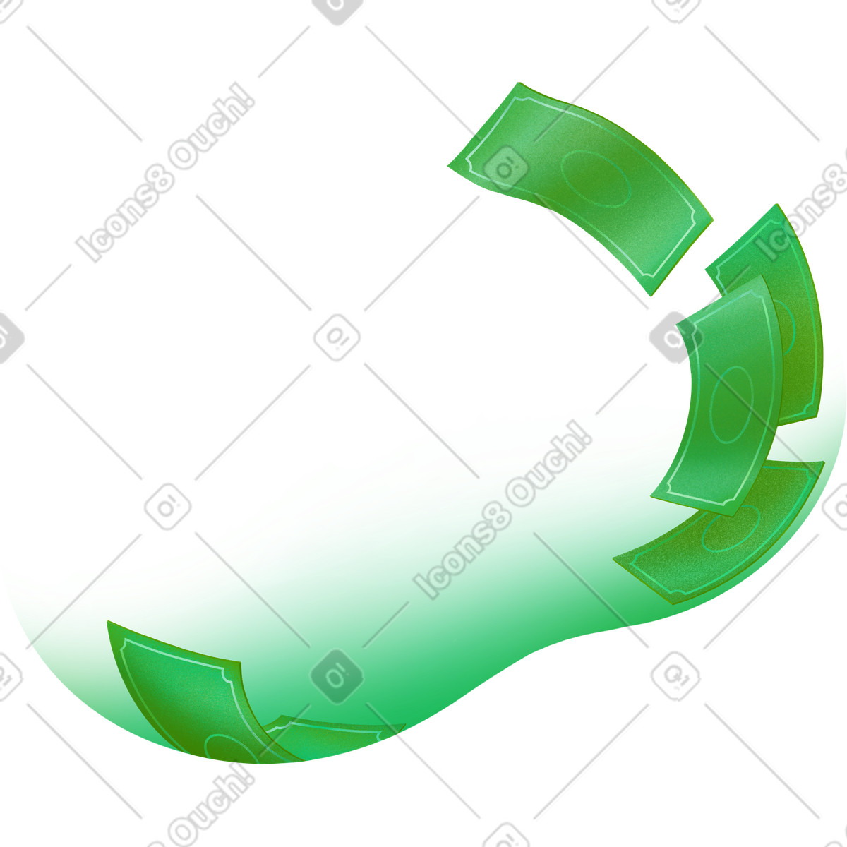 Flying money bills with background illustration in PNG, SVG