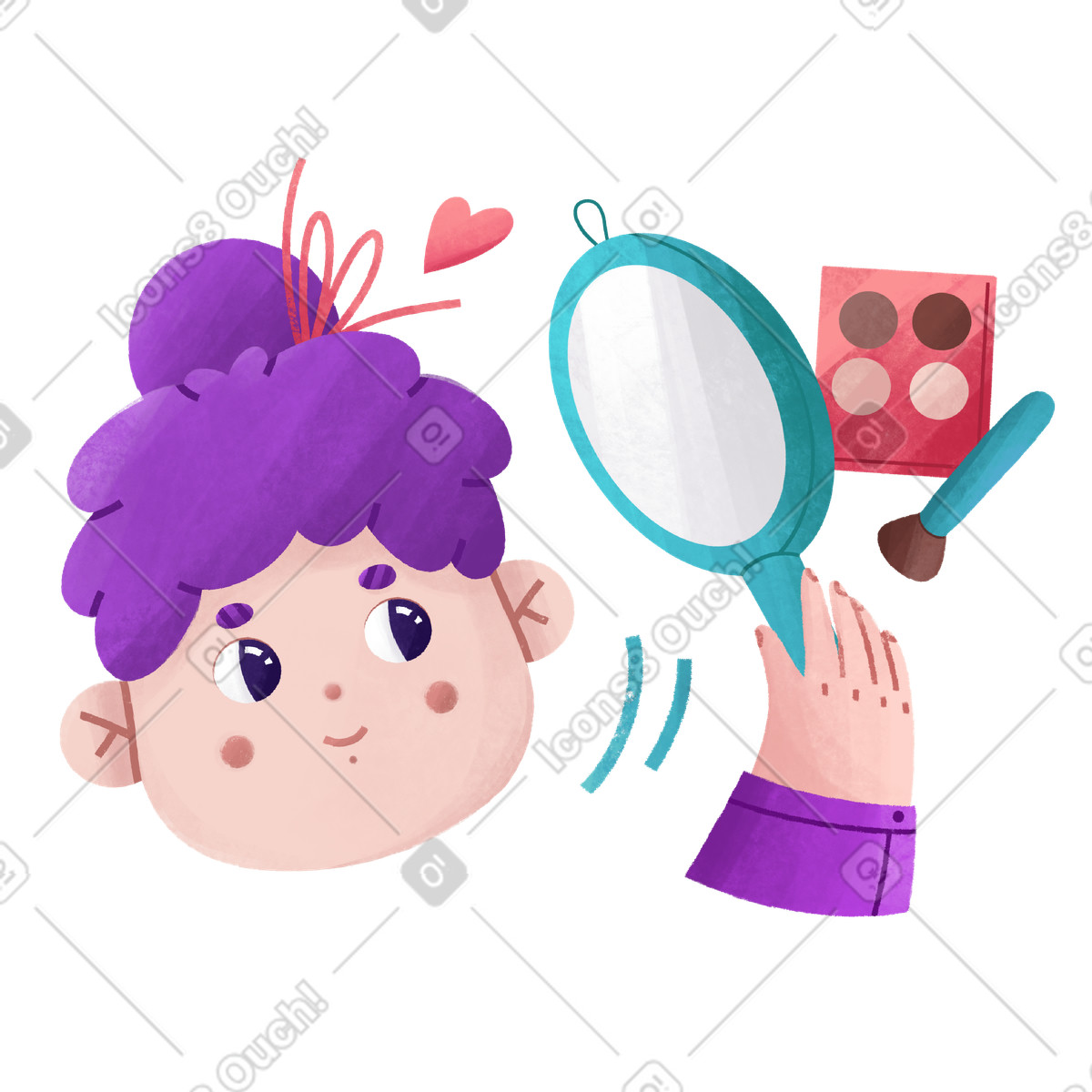Applying makeup in front of a mirror, Beauty routine and self-care illustration Bonbon style download PNG, SVG