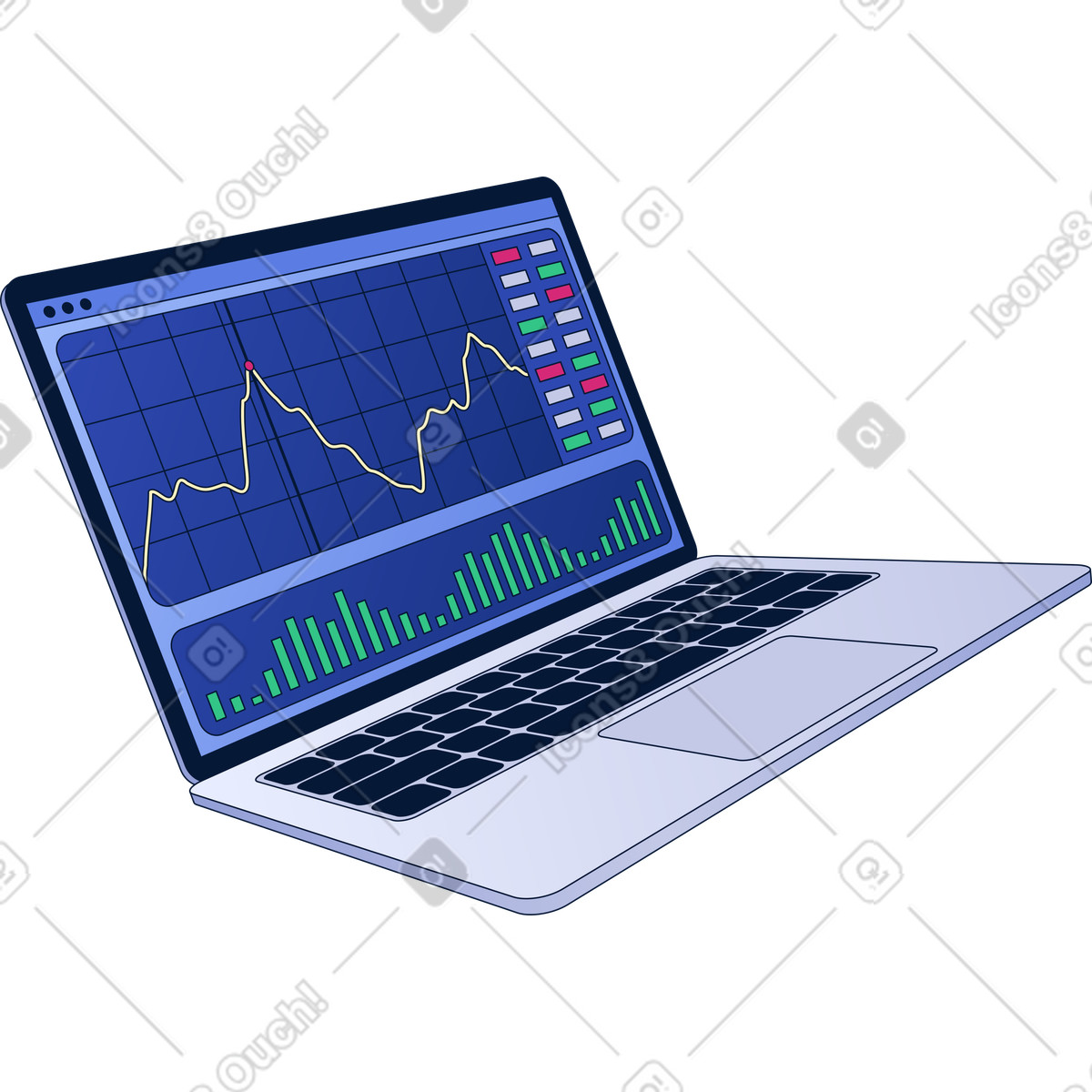 Laptop with graphs illustration in PNG, SVG