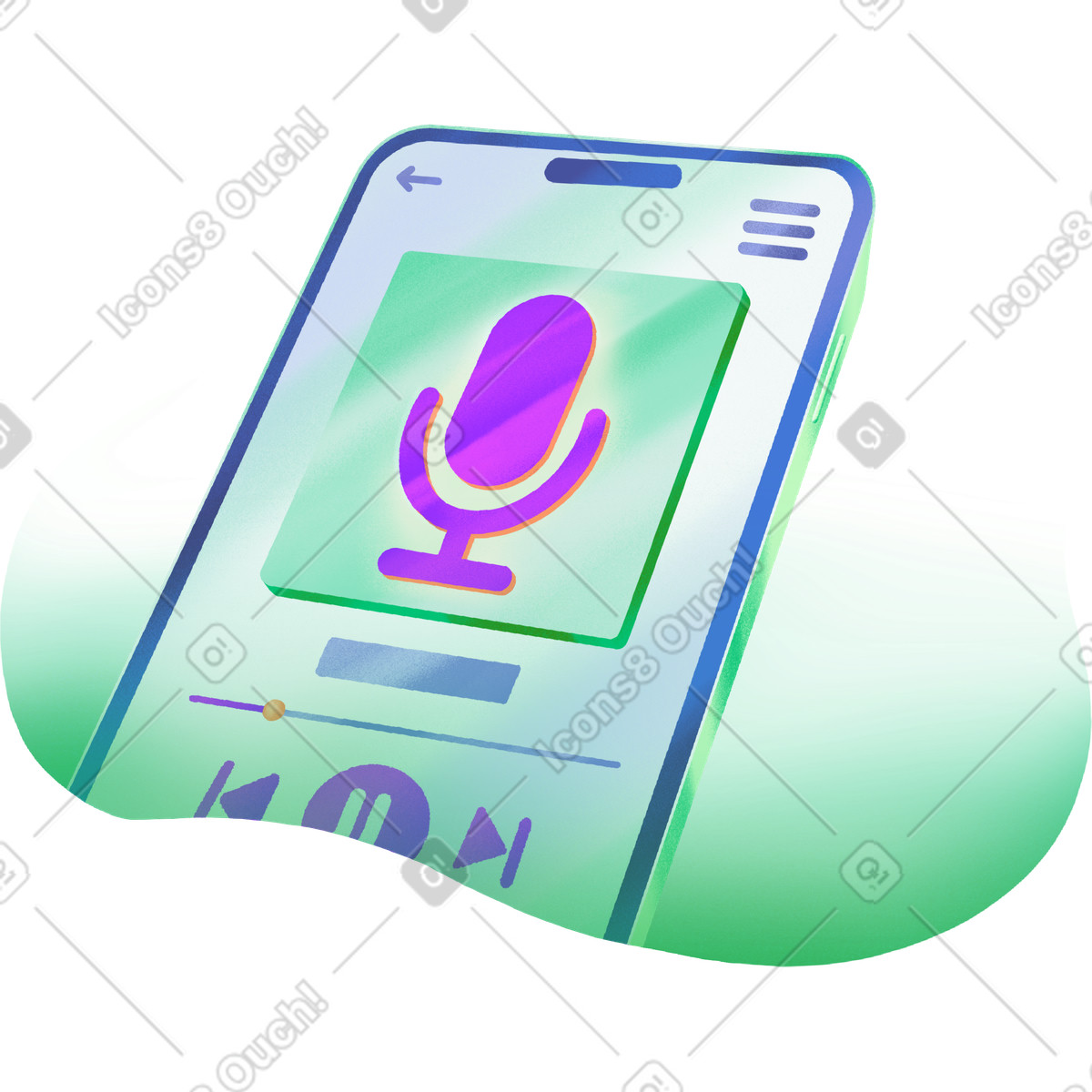 Phone in perspective with audio playback-Illustration im Smart-Stil als Download PNG, SVG