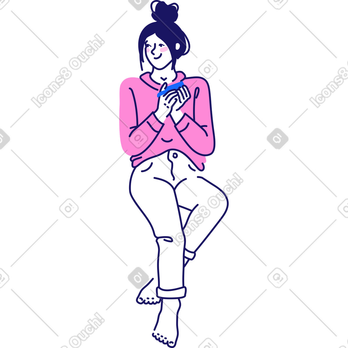 Ilustración Chica sentada con cafe en estilo Matey a descargar en PNG y SVG