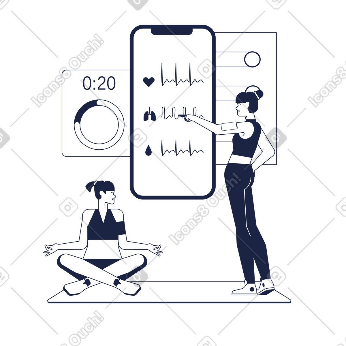Ilustração de Exercising with health-tracking wearables, Smart fitness technology for active lifestyle em no estilo Urban Line para baixar em PNG, SVG