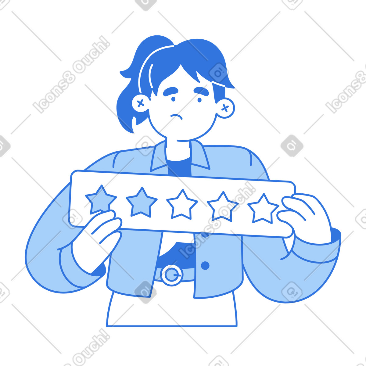 下载 Sky 风格的 Unhappy customer giving low star rating, negative feedback or review 插画，支持 PNG、SVG 格式