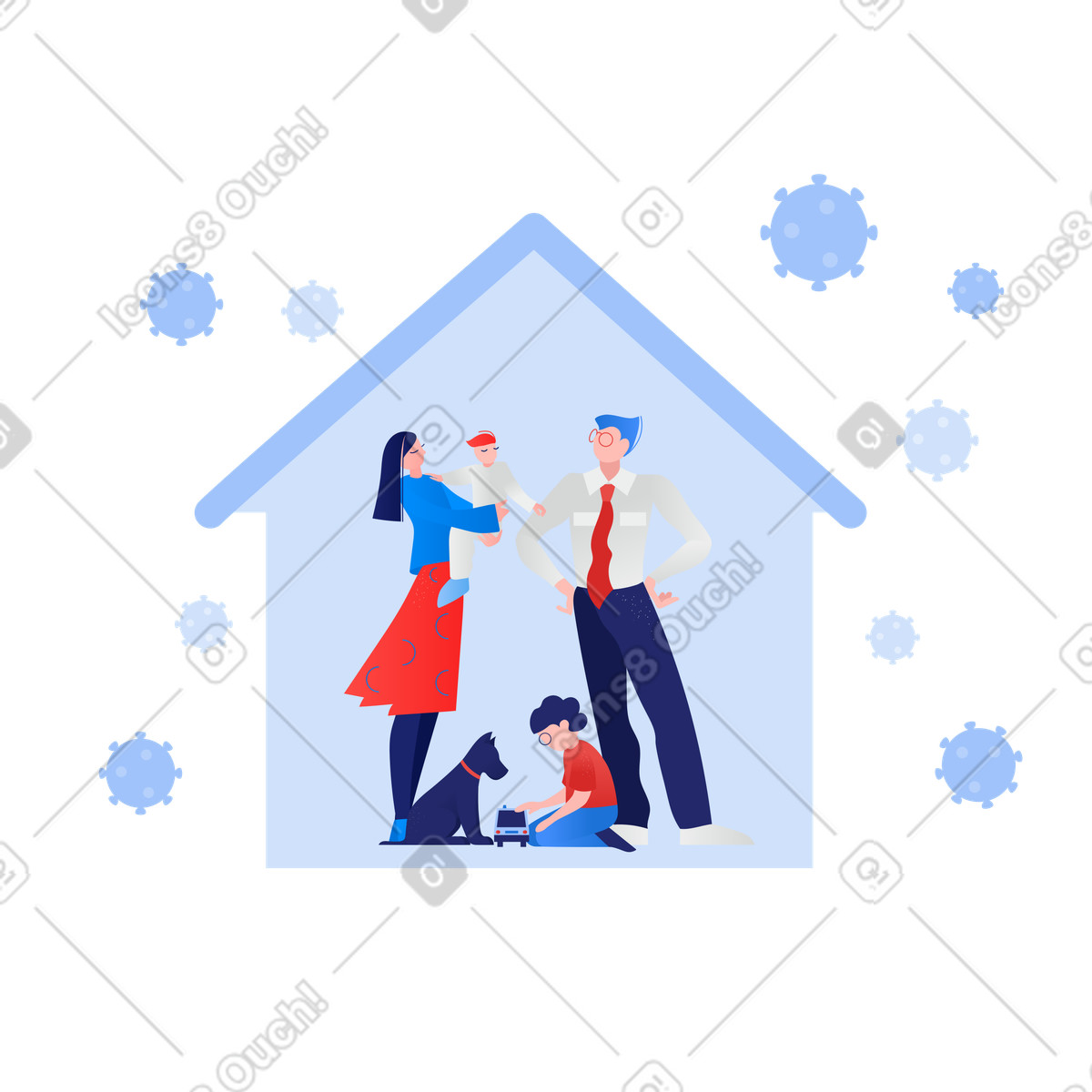 Stay home during the coronavirus epidemic. Family staying at in self quarantine, protection from virus illustration Clip style download PNG, SVG