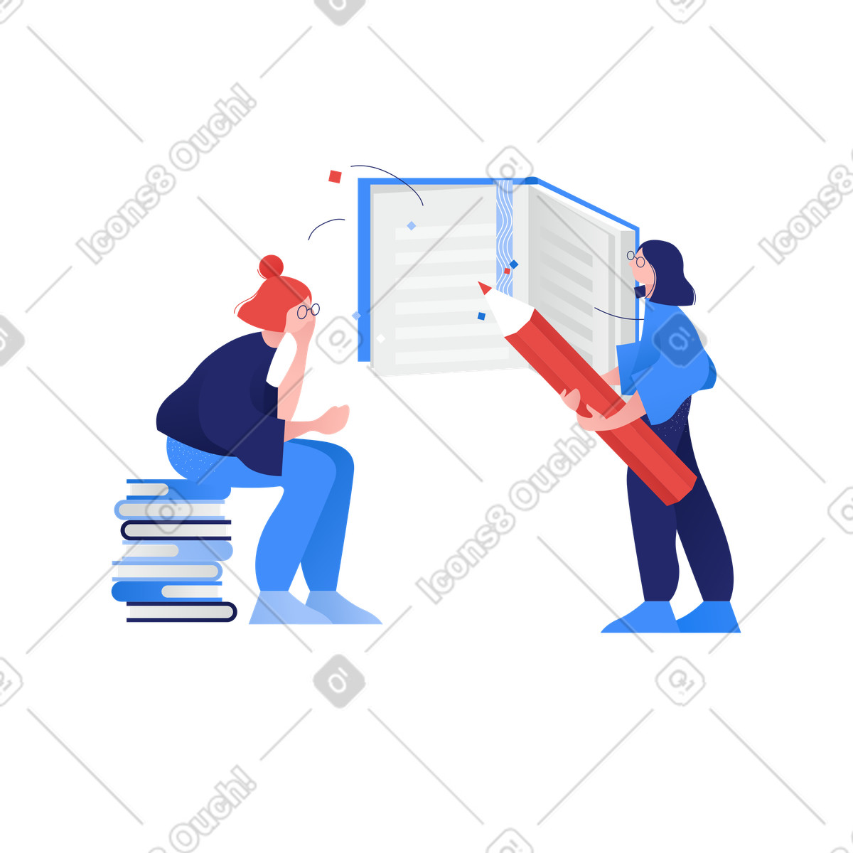 Girls study together illustration in Clip style download in PNG, SVG