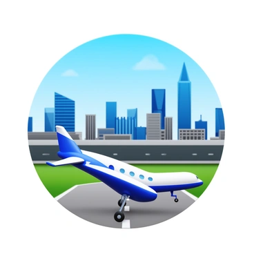 A small airplane taking off from London City Airport with city buildings behind