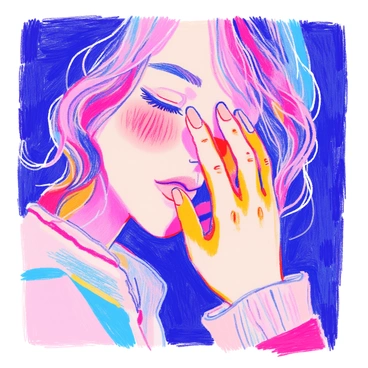 A close-up image features a pair of fingertips gently brushing against a cheek. The fingertips are soft and delicate, with slight details of skin texture visible. The cheek is slightly flushed, suggesting warmth. The surrounding area includes soft, blurred hints of hair that frames the face, enhancing the feeling of intimacy. The overall composition focuses on the intimate connection conveyed by the touch.