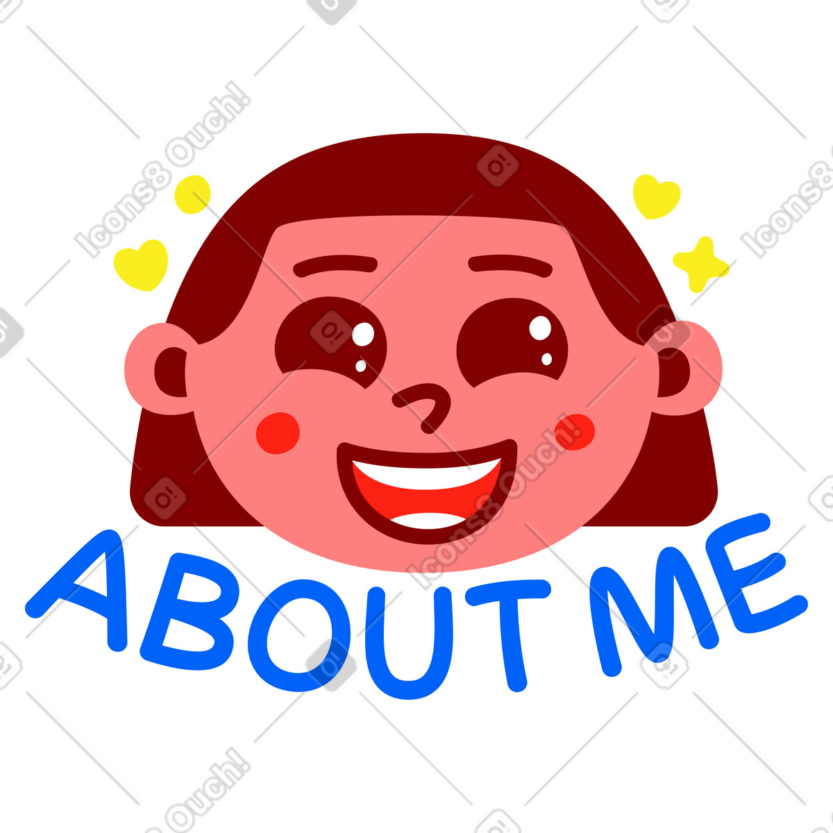 Lettering スタイルの 私についてのレタリングステッカー女の子黄色の赤いテキスト のイラストをPNG、SVG形式でダウンロード