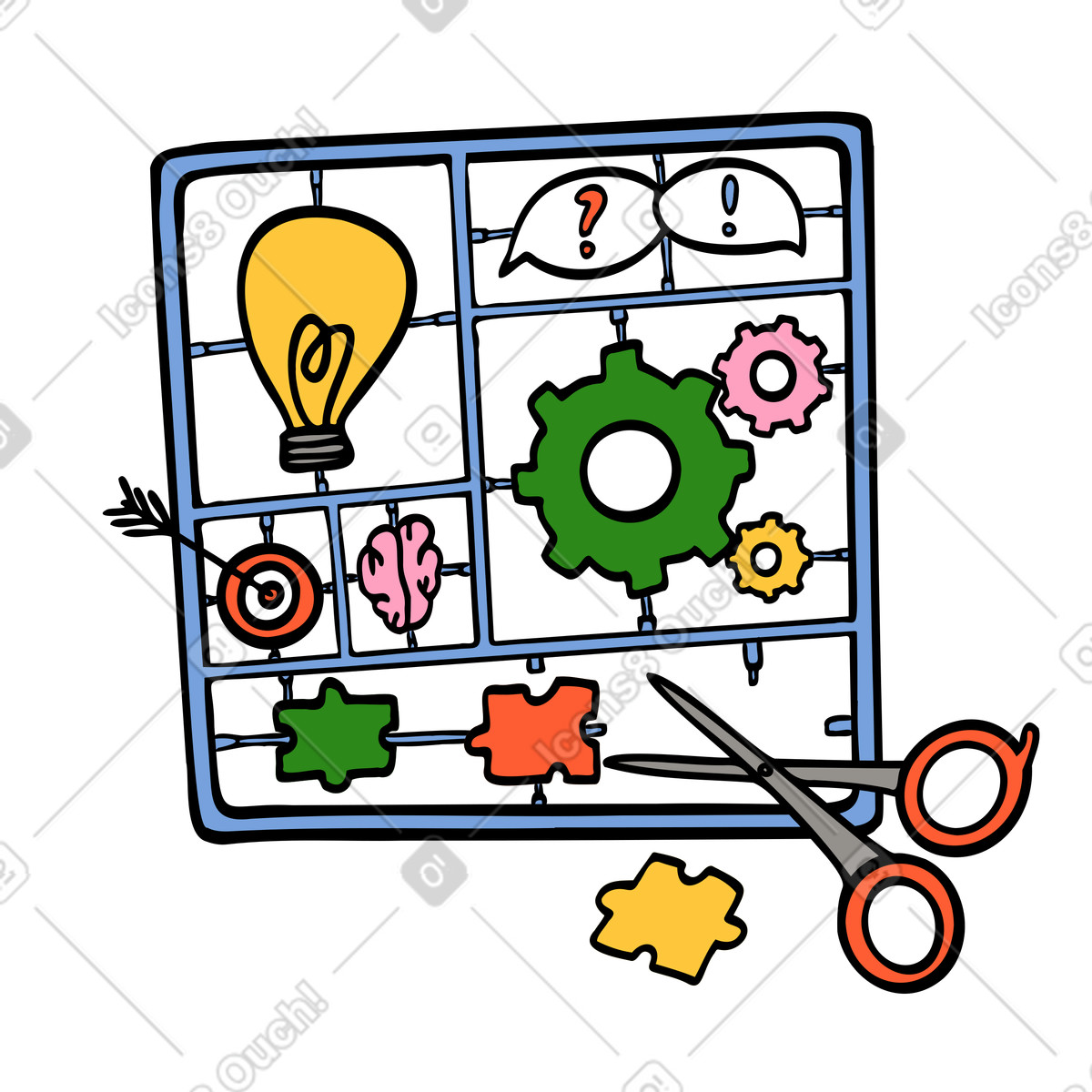 Brainstorming ways to implement idea illustration in Comic style download in PNG, SVG
