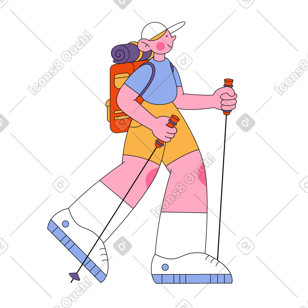 Illustration Guy marchant avec des bâtons nordiques dans le style Bloom à télécharger aux formats PNG, SVG