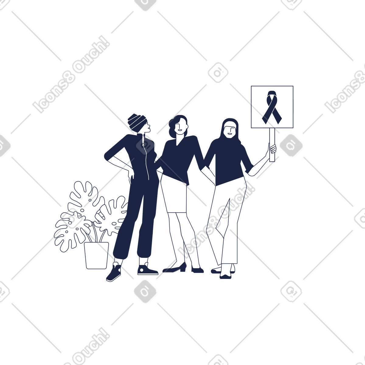 Ilustração de Activists participating in cancer awareness event, Health advocacy and prevention em no estilo Urban Line para baixar em PNG, SVG