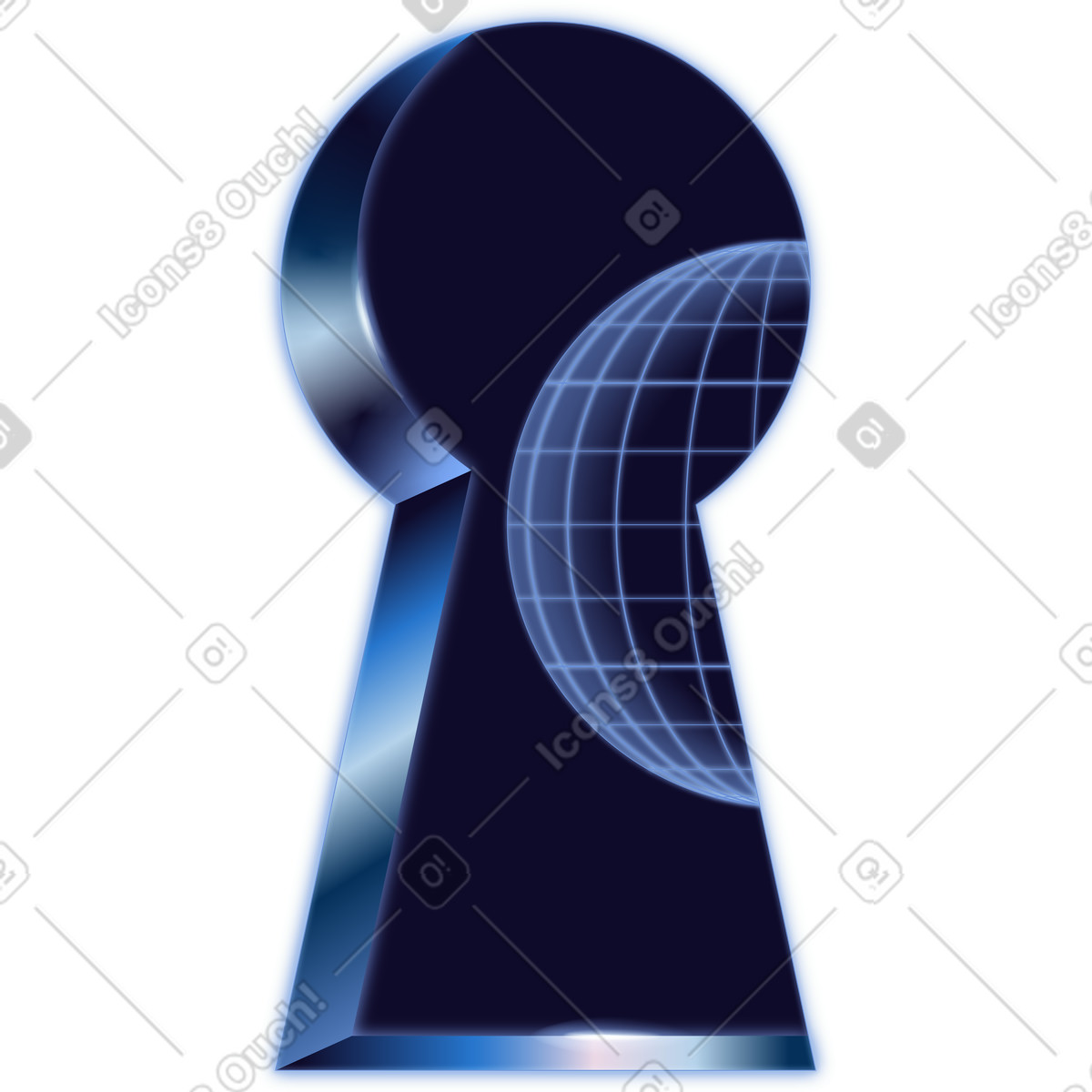 Schlüsselloch mit einem digitalen planeten-Illustration im Dimension-Stil als Download in PNG, SVG