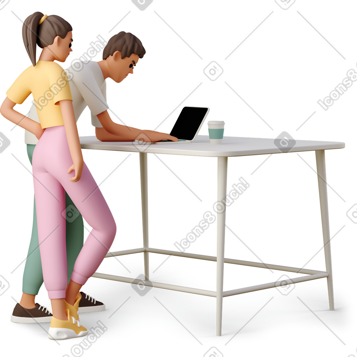 Man and woman working at the table-Illustration im 3D Casual life-Stil als Download in PNG, SVG
