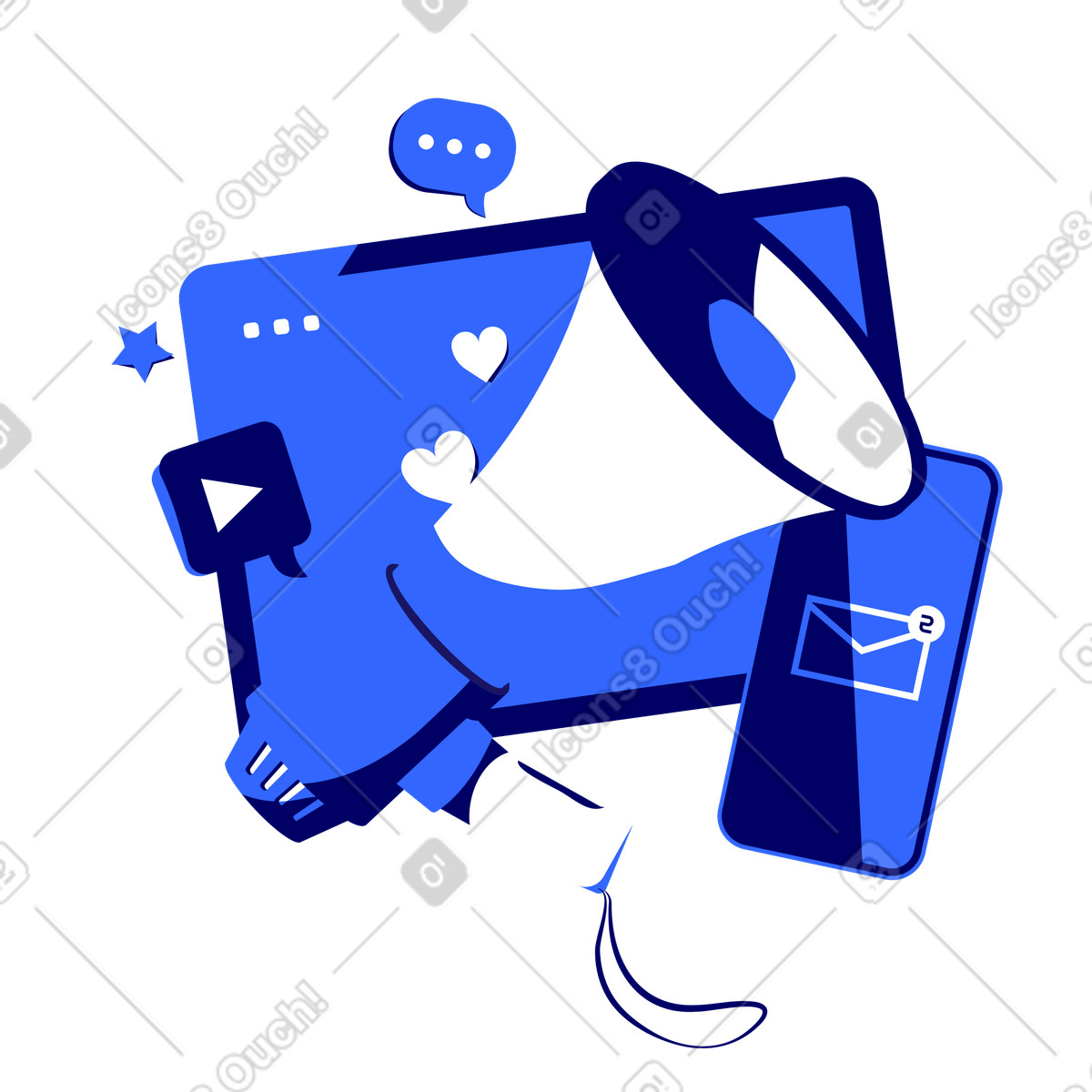 Megafon, graphic tablet and smartphone illustration in Lounge style download in PNG, SVG