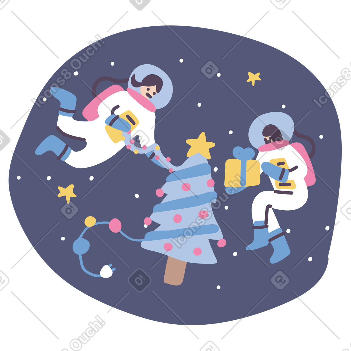 Space christmas tree illustration in Pluto style download in PNG, SVG