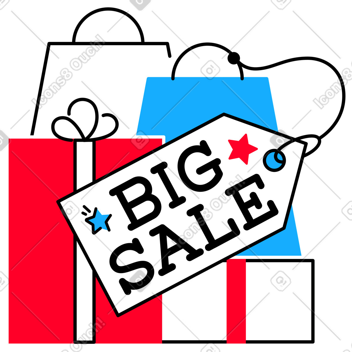 Lettering big sale con testo di regali e borse illustrazione in stile Transistor scarica in PNG, SVG