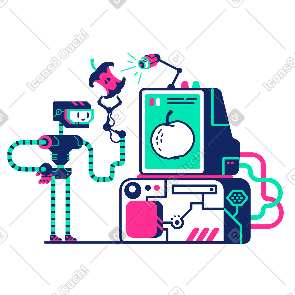 Robot helping with machine learning illustration in PNG, SVG